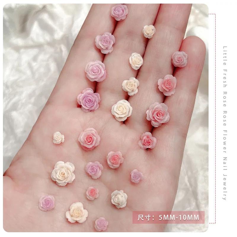 50 pièces 3D mélange de tailles belles fleurs de roses en fleurs résine adhésive Nail Art strass déc