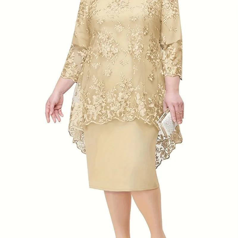 Nouvelle Robe de Soirée Grande Taille pour Femme, Ensemble Deux Pièces avec Broderie en Dentelle de