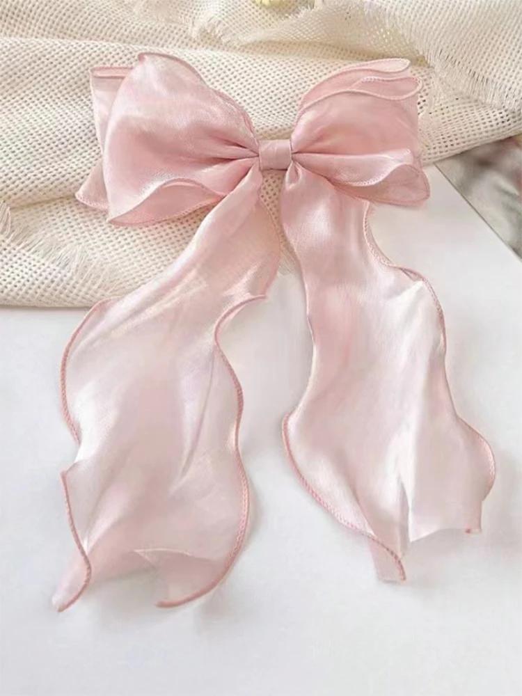 Pinces à cheveux en ruban flottant avec nœud en Organza noir pour femmes, coiffure française, grande