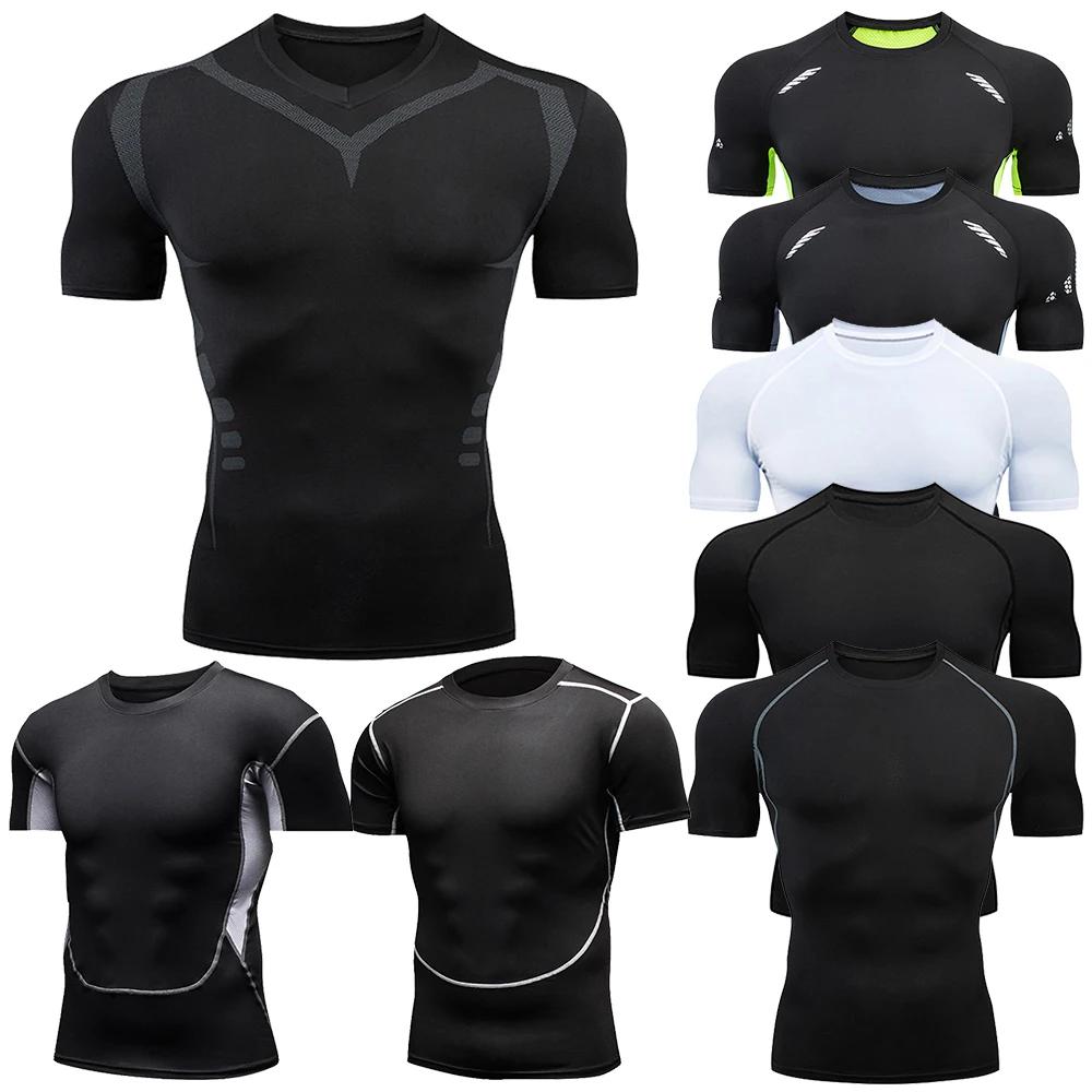 T-shirt sport hommes séchage rapide manches courtes - Haut fitness compression formation course rashgard