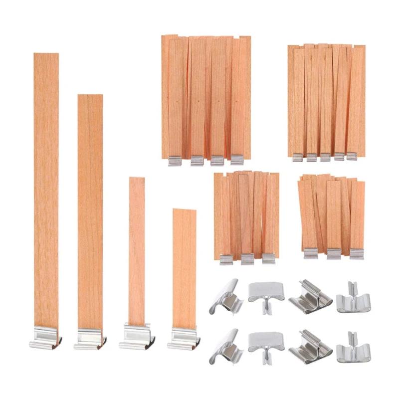 Ensemble de mèches de bougie en bois sans fumée avec base à clip, pot de paraffine bricolage, fourni