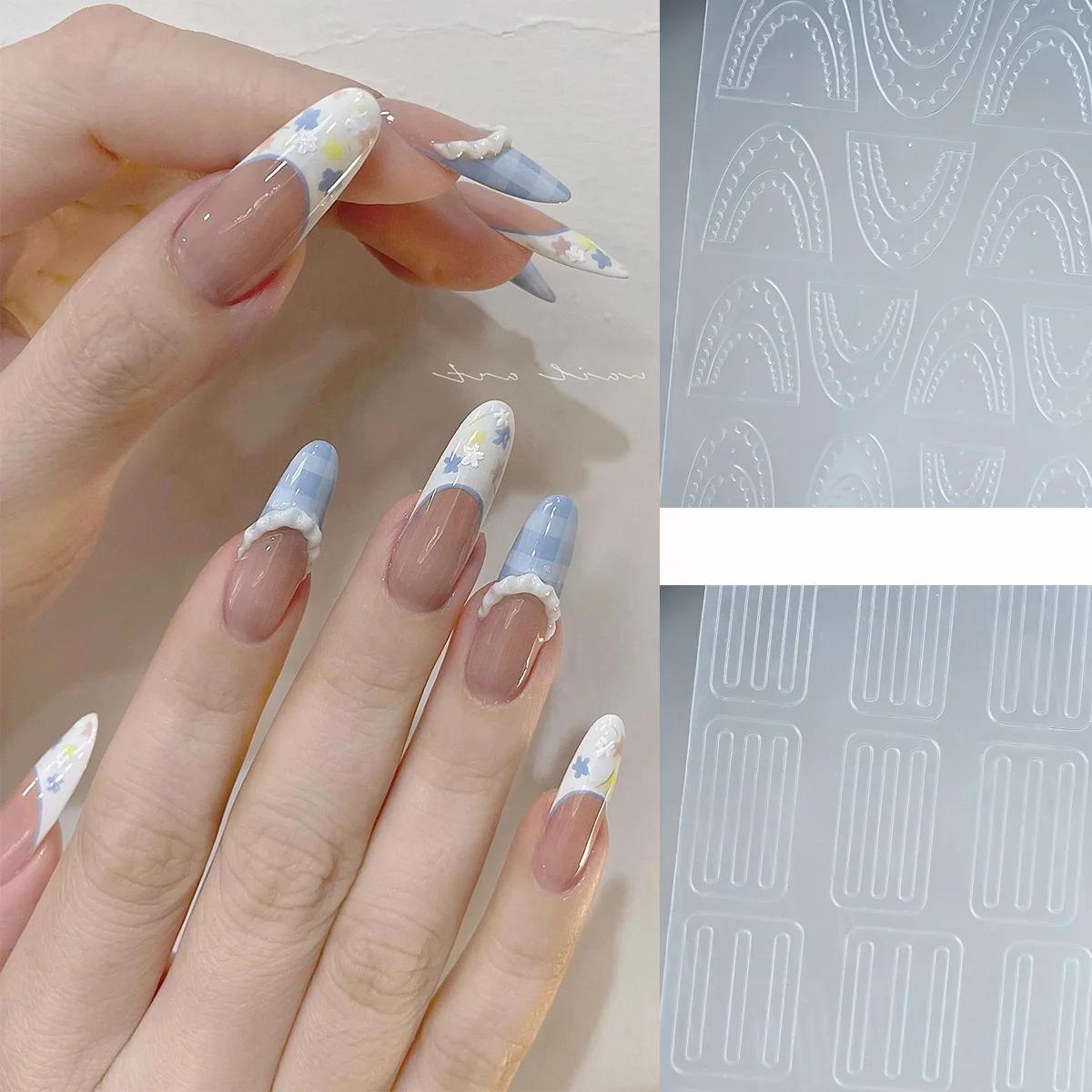 Autocollants pour ongles français en dentelle creuse, 1 pièce, mode Simple, curseur auto-adhésif, dé