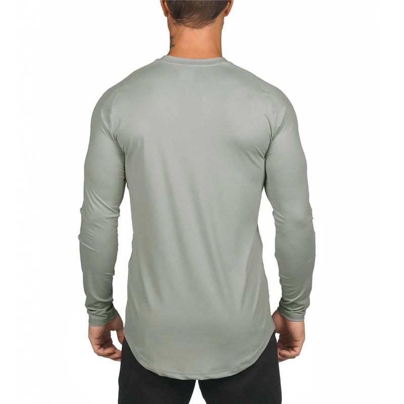 T-shirt de Fitness en maille unie à séchage rapide pour hommes, T-shirt à manches longues extensible