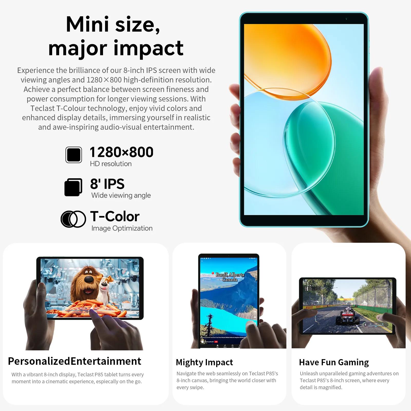 Teclast P85 Android 15 tablette 8 pouces IPS 3 + 6GB RAM 64GB ROM A333 5 cœurs Widevine L1 Wi-fi 6 t