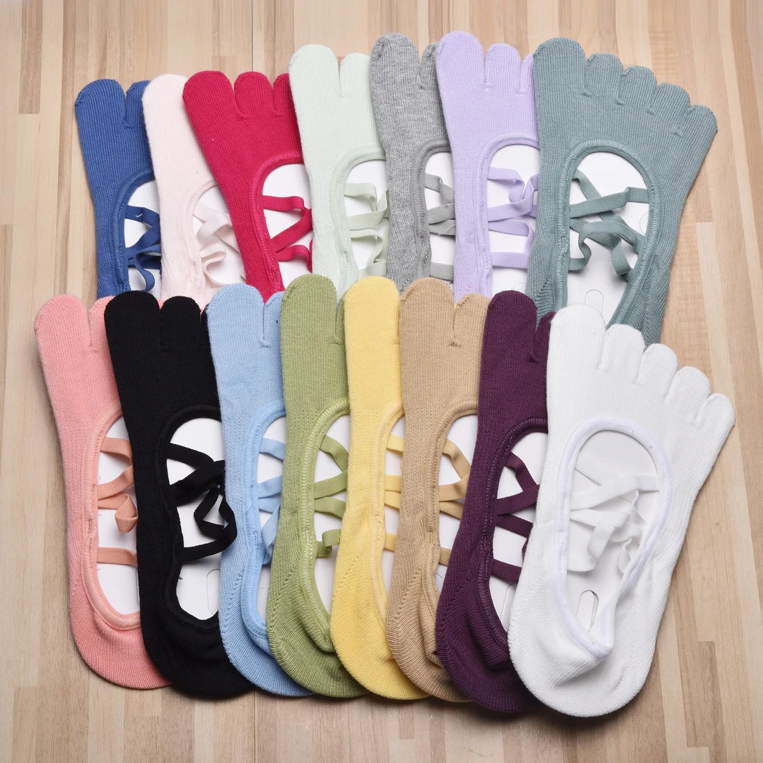 Femmes pansement respirant Pilates chaussettes dames anti-dérapant coton dos nu chaussette cinq orte