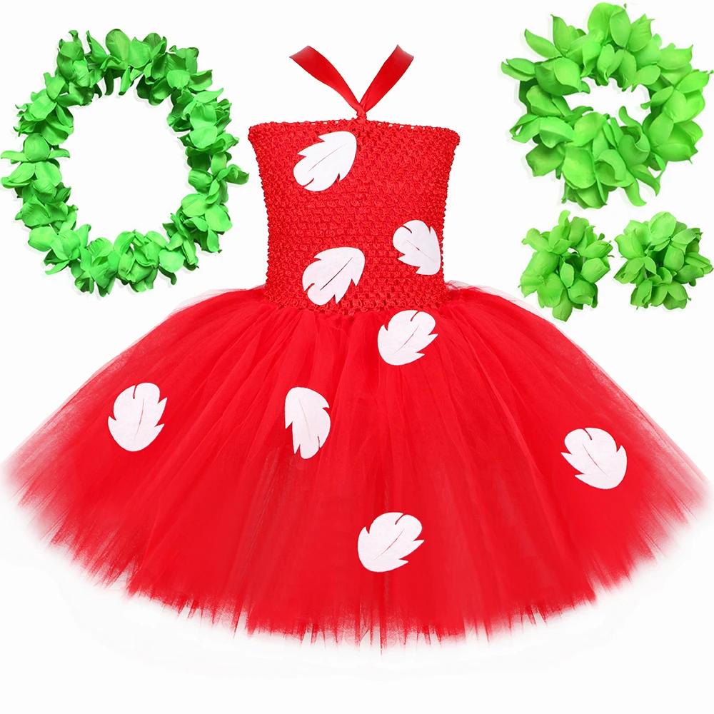Lilo robe de princesse Costume pour filles rouge feuille tropicale robe Tutu hawaïenne tenue bébé en