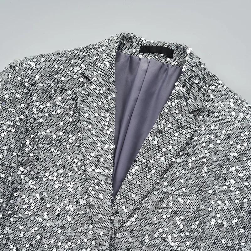 Veste à paillettes pour hommes, blazer à sequins imbibés d'or et d'argent, mode d'affaires, manteau
