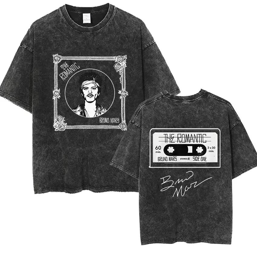 Bruno Mars The Romantic Tour 2026 T-shirts vintage délavés pour hommes et femmes, mode punk gothique