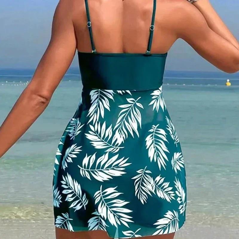 Maillot de bain fendu pour femmes, robe courte, Sexy, mode, taille haute, maille épaisse, imprimé, v