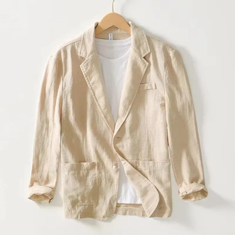Blazer respirant pour hommes, 70% lin, 30% coton, veste de costume pour hommes, manteau noir pour l'