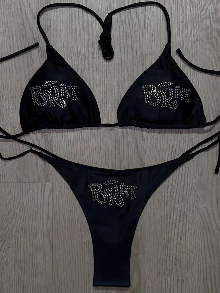 2000s femme Punk nouveau maillot de plage vêtements gothiques BRAT strass impression Grunge maillot