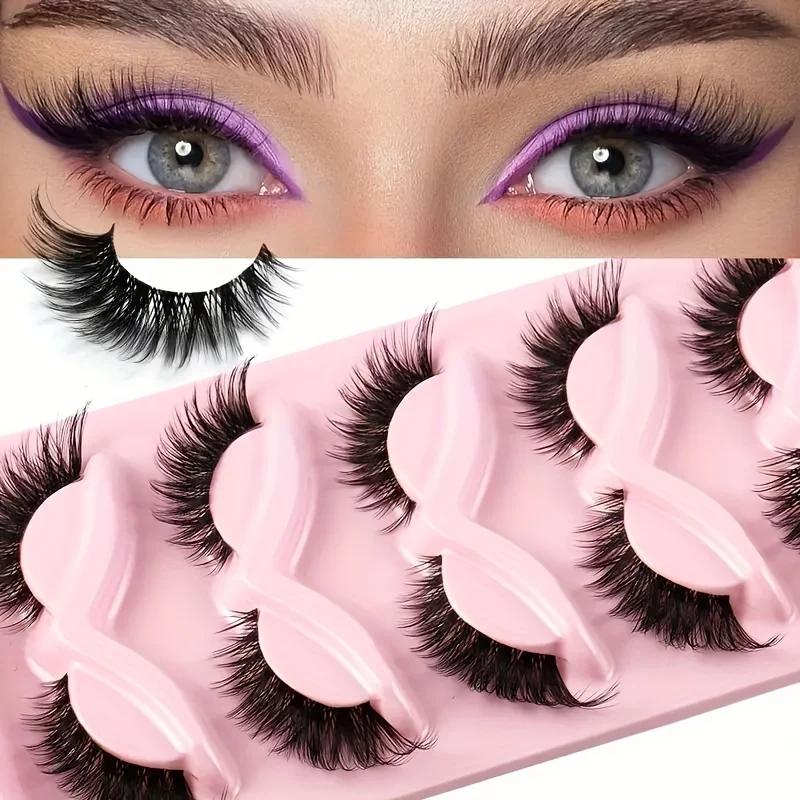 5 paires de faux cils œil de chat-cils Manga longs naturels hypoallergéniques avec extrémités ailées