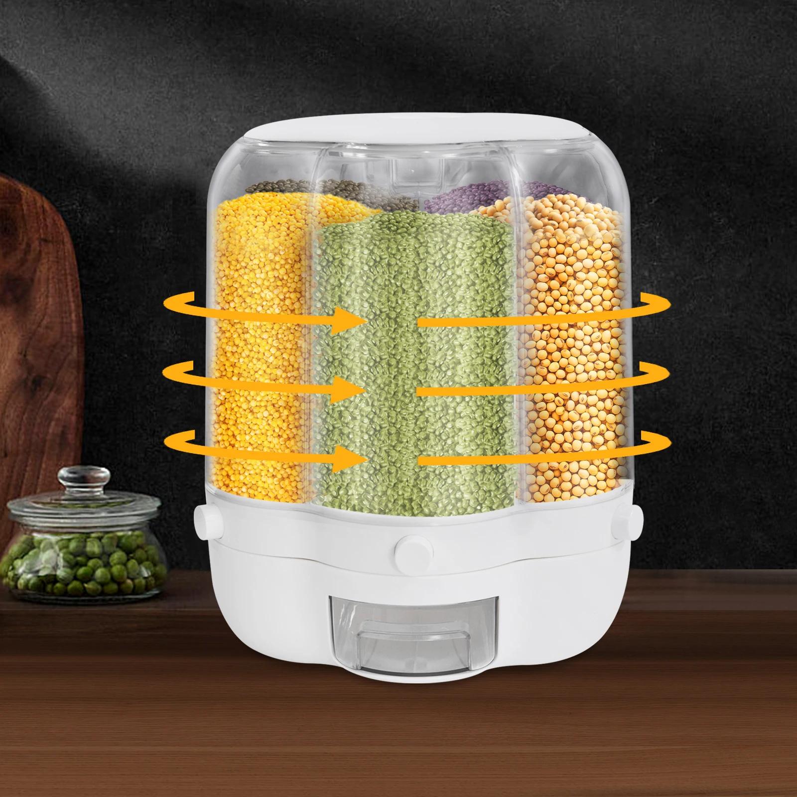 Distributeur Rotatif de Riz à 6 Grilles, Récipient de Rangement pour Grains Entiers, avec Couvercle,