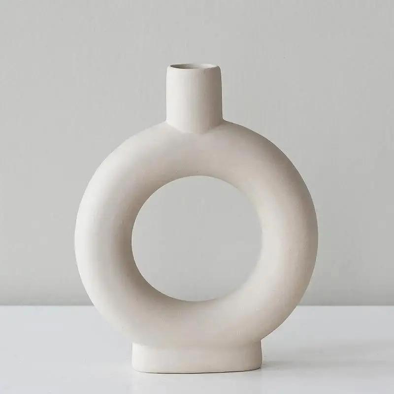 Vase Circulaire Minimaliste en Céramique Fait à la Main, Parfait pour votre Anniversaire, Jour de Fa