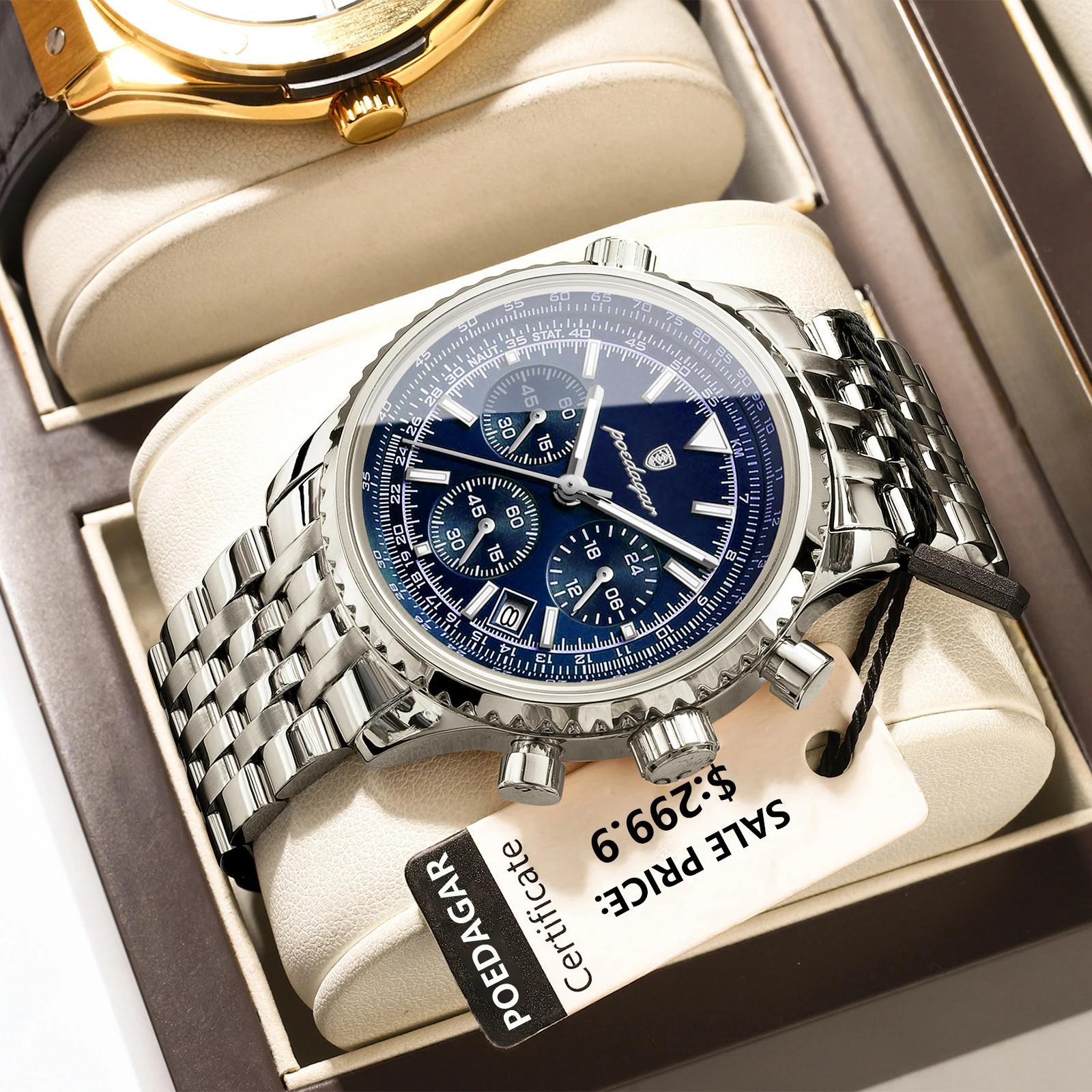 POEDAGAR mode militaire hommes montres étanche lumineux Date chronographe homme montre en acier inox