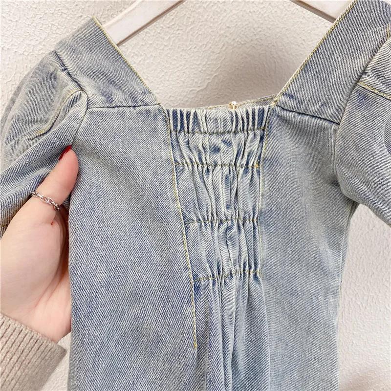 Nouvelle Robe en Jean pour Filles Été 2026 Style Coréen Tendance Manches Courtes Manches Bouffantes