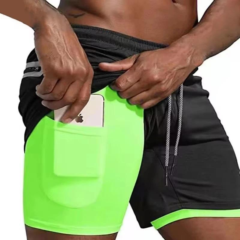 Short de Sport 2 en 1 pour hommes, vêtements de Sport, Short de course à Double pont, bas de plage,