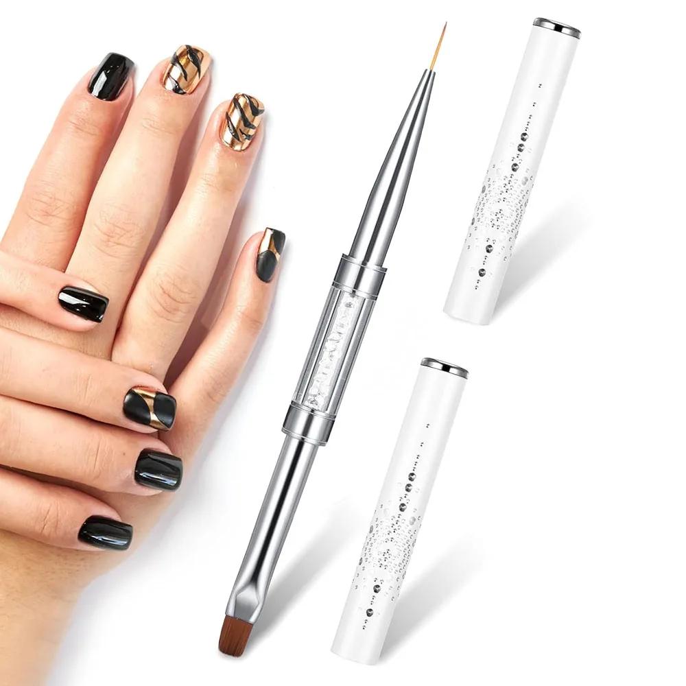 Brosse à ongles dure à double extrémité, constructeur de Gel, poignée en strass, pointe française po