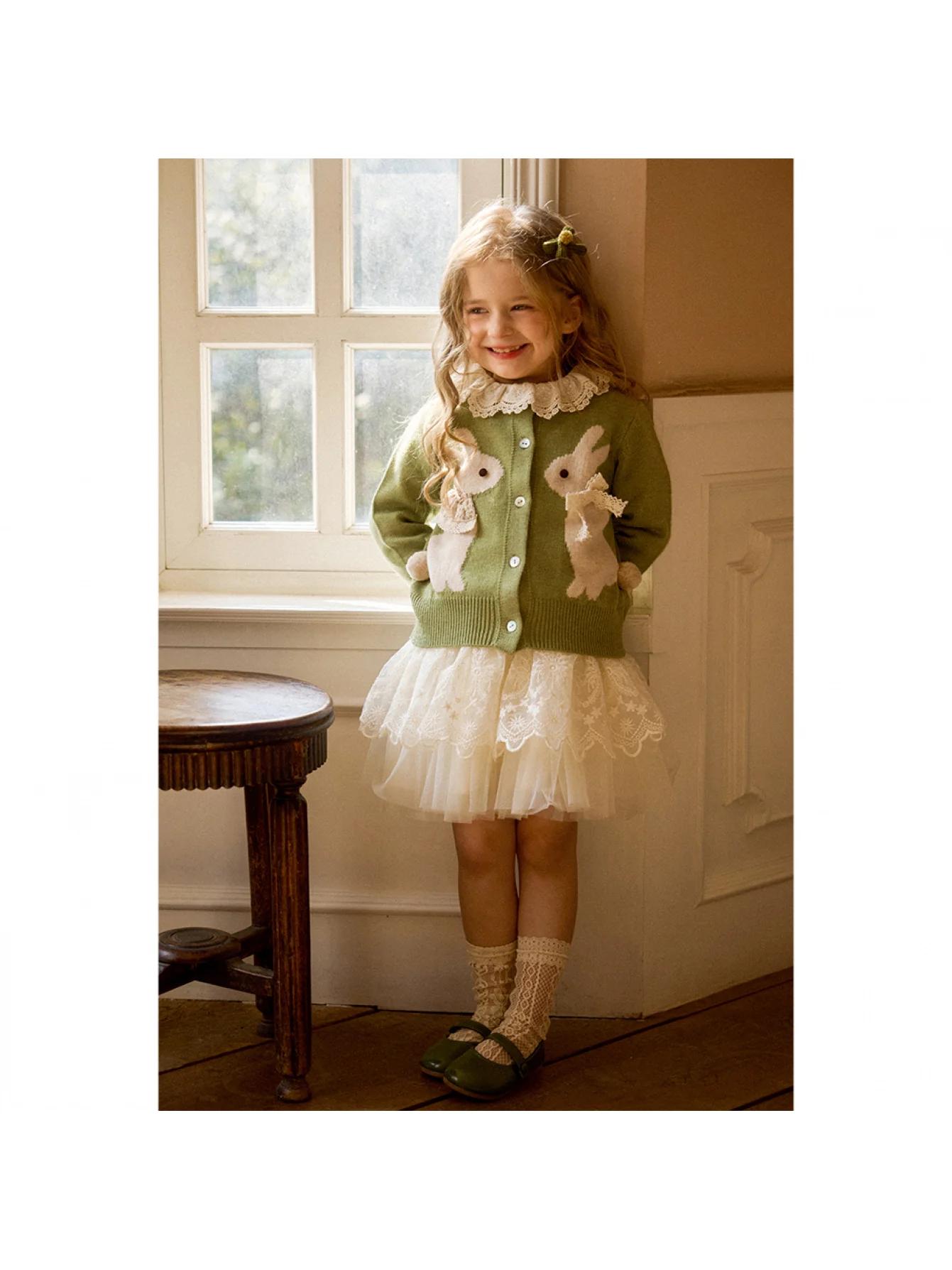 Veste Cardigan tricotée en Jacquard pour filles, vêtements d'automne pour enfants, Cardigan tricoté