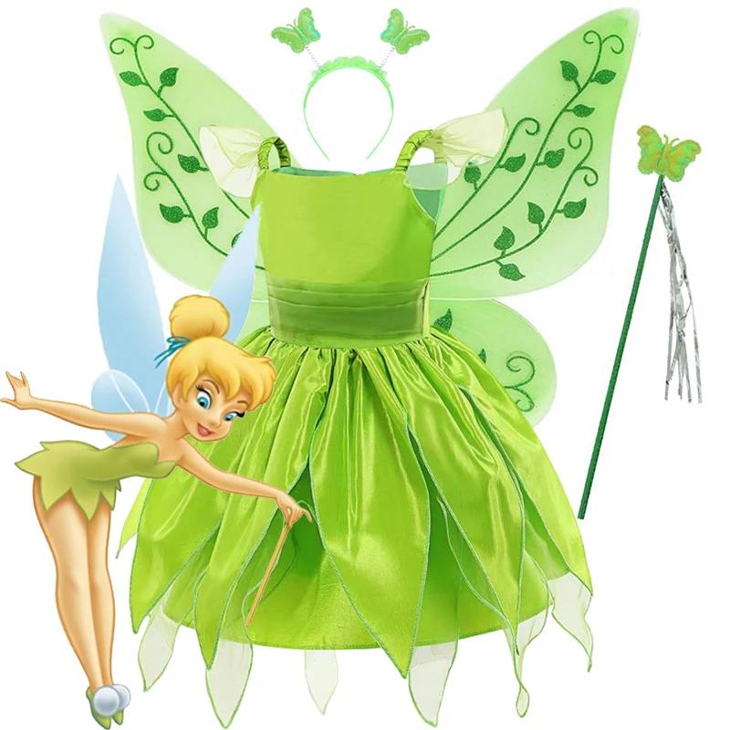 Robe de fée Cosplay pour filles, film classique Disney, elfe fée clochette, bretelles vertes avec ai