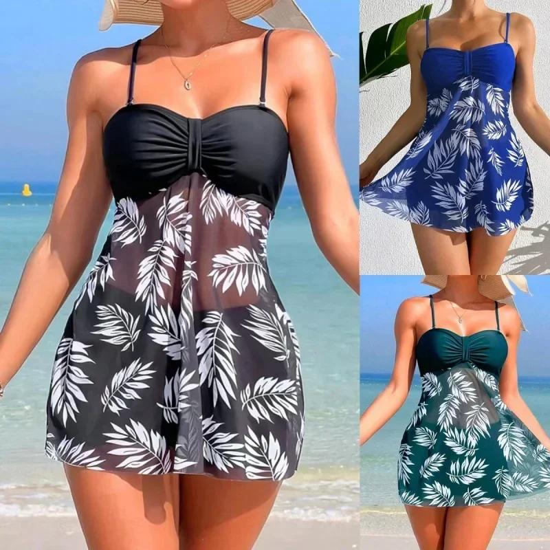 Maillot de bain fendu sexy femme taille haute - Robe courte mode plage été 2024 imprimé