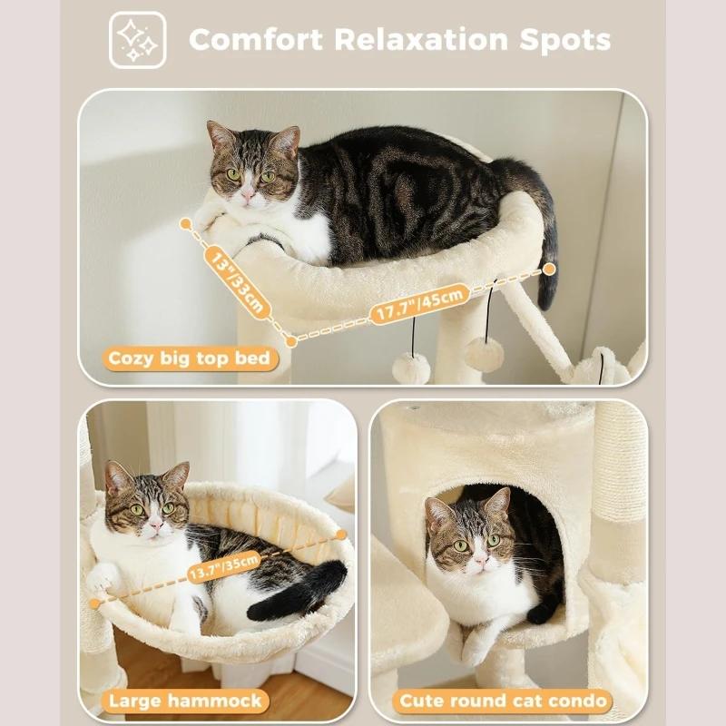 Arbre à chat à plusieurs niveaux pour chats d'intérieur, tour à chat avec griffoir recouvert de sisa