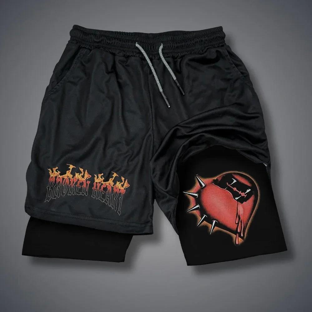 Short de sport 2 en 1 pour homme, motif gothique, pantalon court, fitness, course à pied, décontract