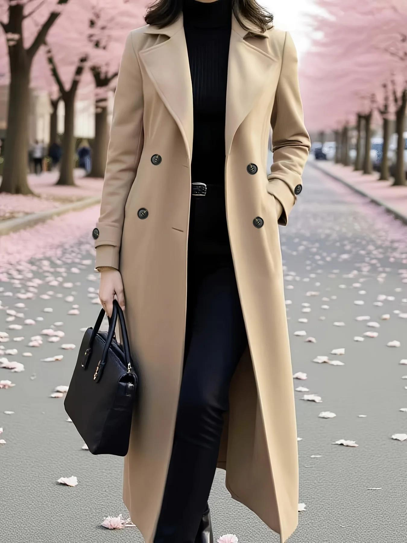 Manteau trench classique croisé pour femme, élégant, avec ceinture, long – Doublure épaisse et chaud