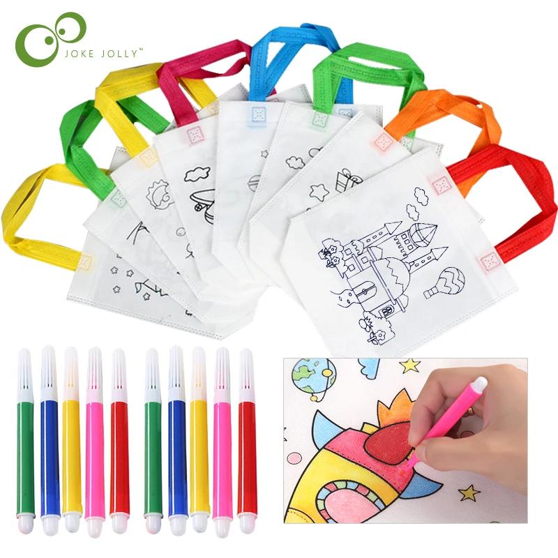 20 pièces bricolage Graffiti sac marqueurs de coloriage peinture à la main sacs Non tissés pour enfa
