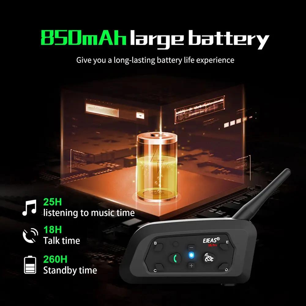 EJEAS V6 PRO + Moto Interphone Casque Bluetooth Casque 6 Coureurs 800m Communicateur Étanche V5.1 Mu