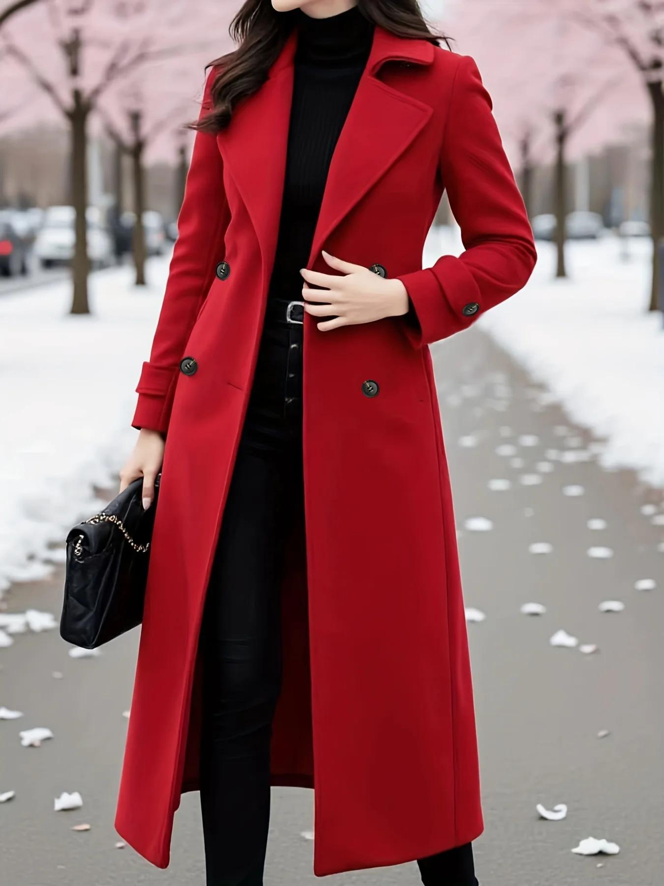Manteau trench classique croisé pour femme, élégant, avec ceinture, long – Doublure épaisse et chaud