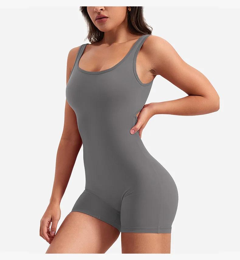 Vêtements de sport pour femmes Yoga solide froncé dos nu sans manches col carré maigre Sexy barboteu