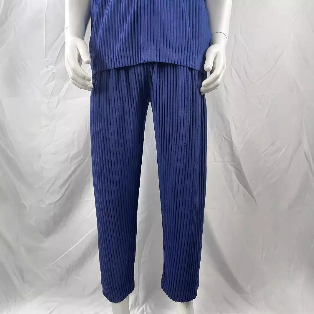 Miyake hommes été pantalon plissé décontracté plissé effilé neuf points pantalon cordon plissé confo