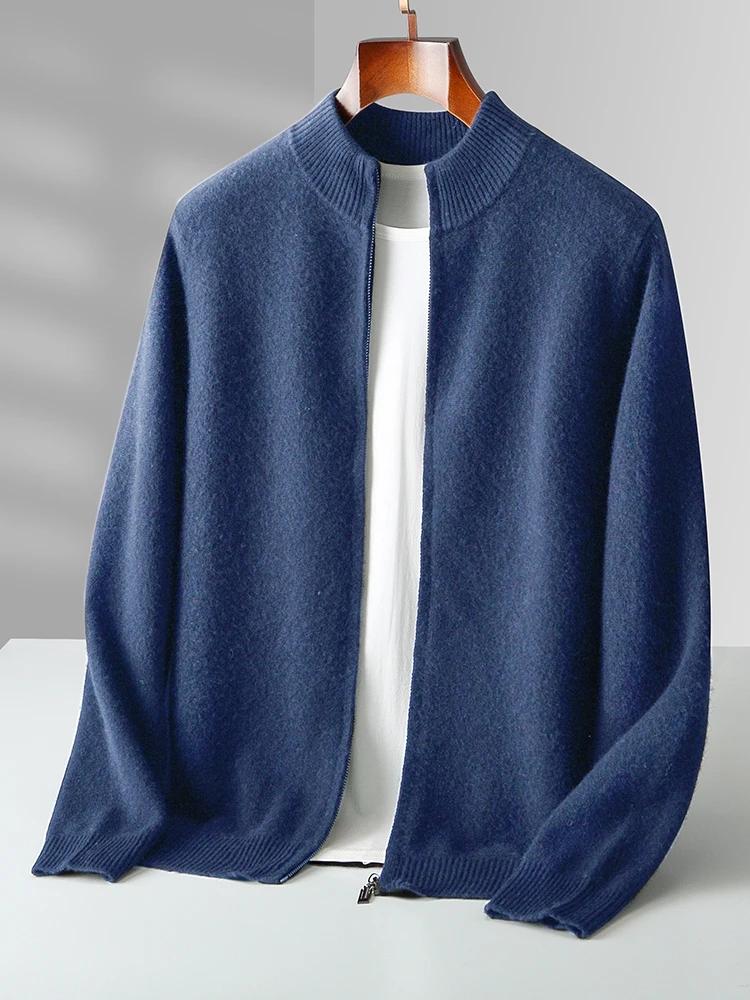 Cardigans en tricot pour hommes, 100% laine mérinos, automne hiver, pull épais à fermeture éclair, c