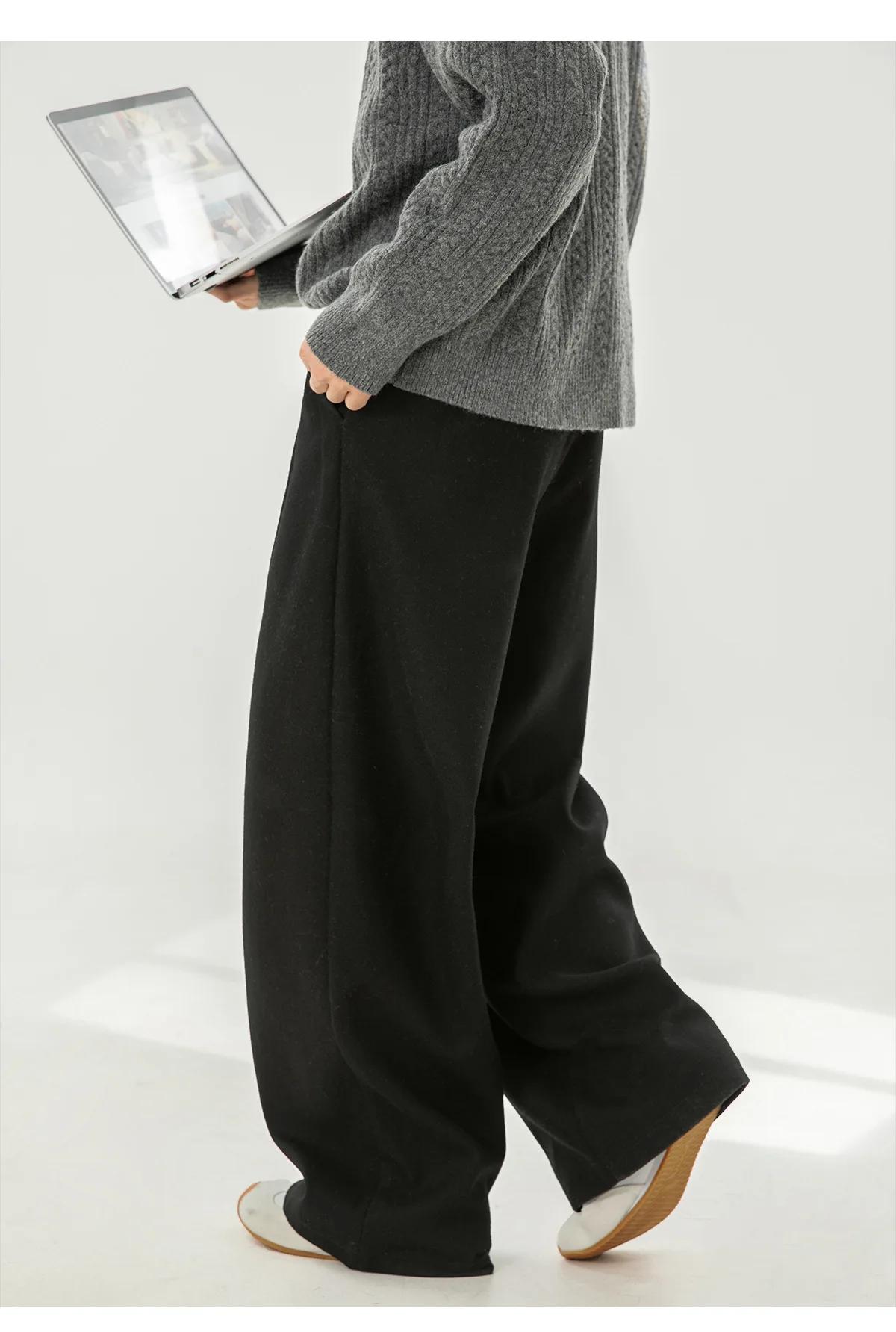 Pantalon décontracté en laine texturée pour hommes, drapé, ample, jambe droite, pantalon de costume