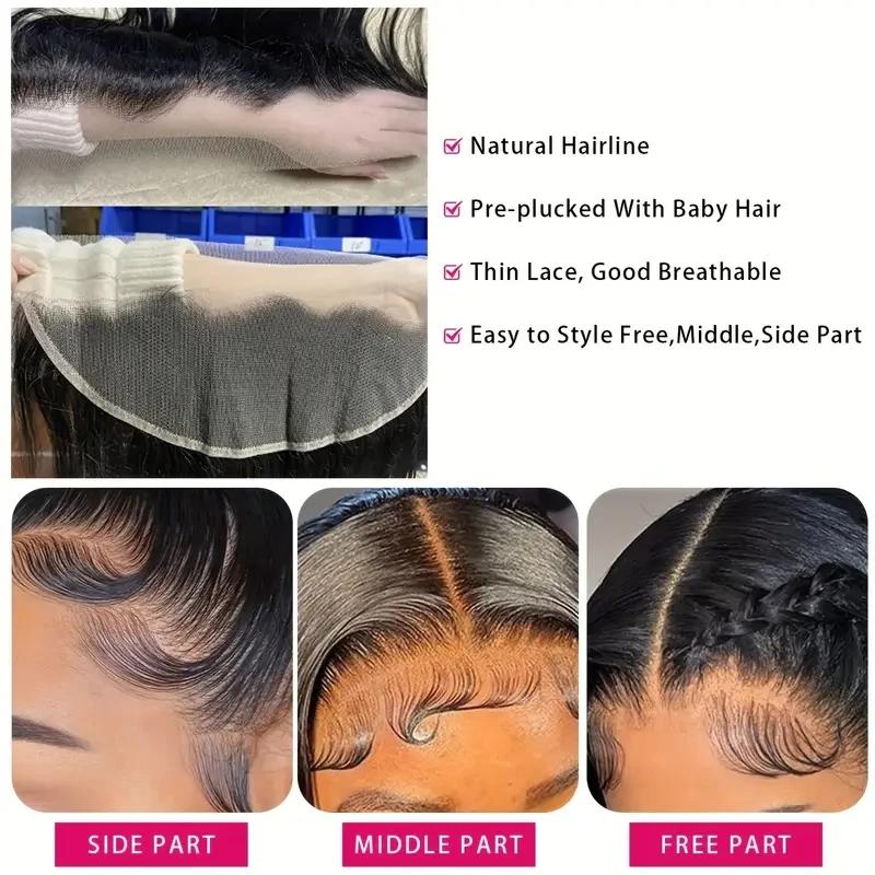 Extensions de cheveux naturels lisses avec Lace Closure, 4x4, 5x5, 6x6, 13x4, 13x6, Extensions front