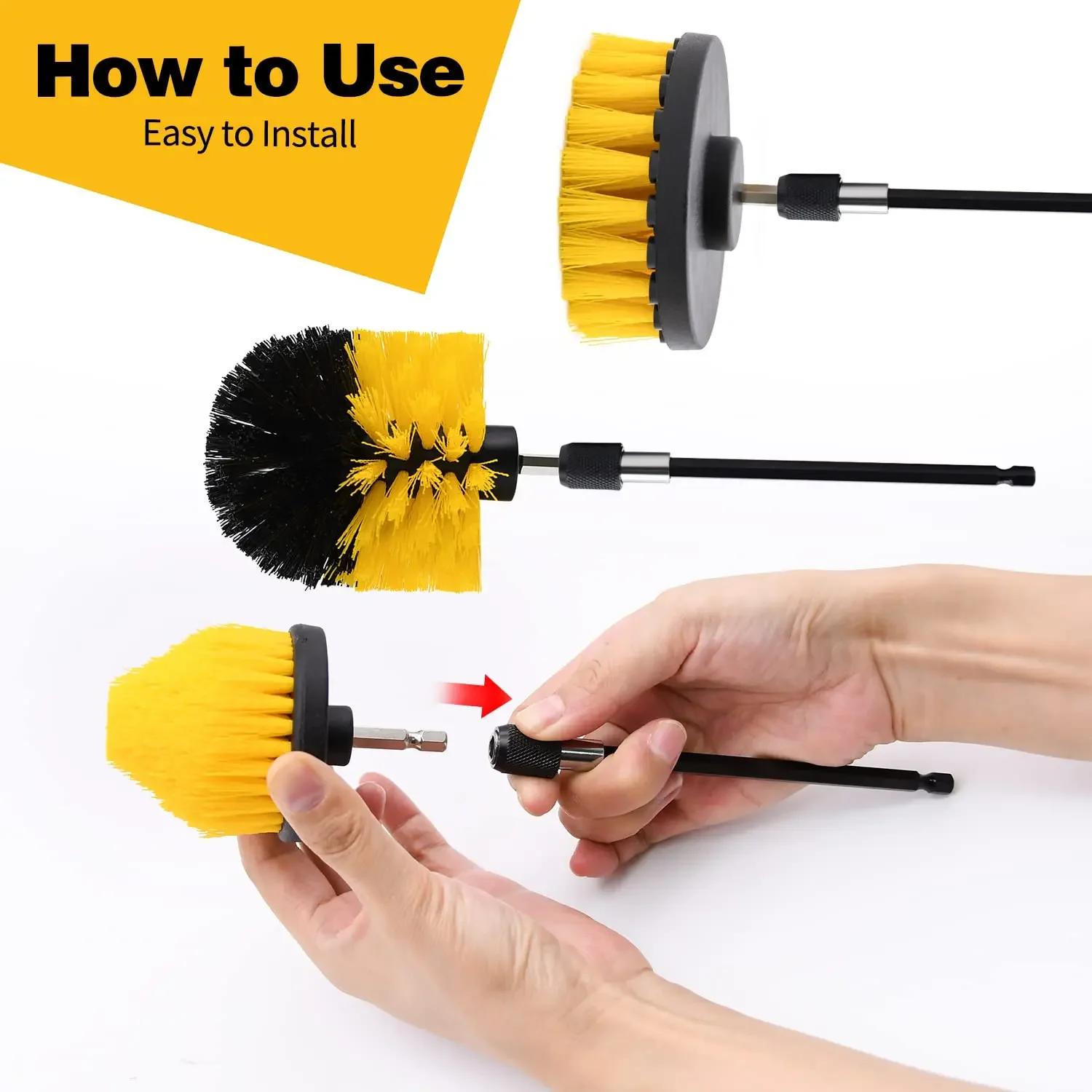 Ensemble de fixation de brosse de nettoyage, brosse à récurer électrique avec perceuse longue de 1/4