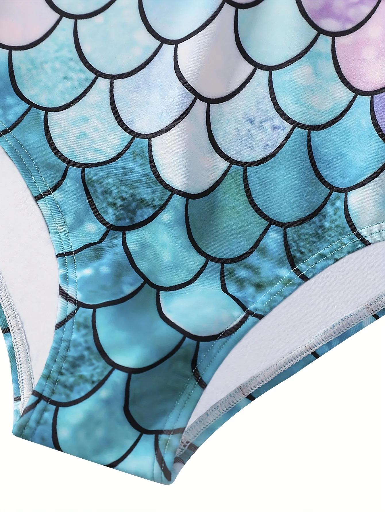 Maillot de bain sirène irisé pour filles de 3 à 8 ans, manches longues, protection contre les érupti