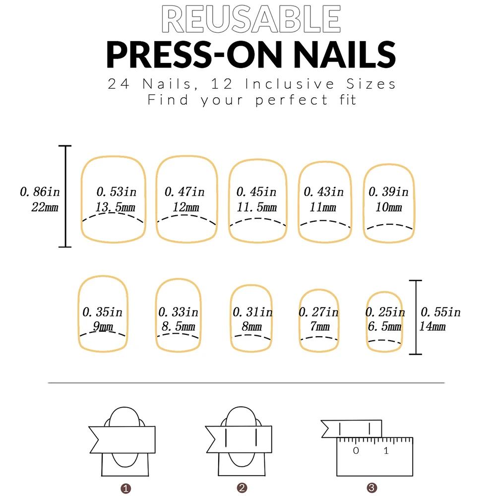 ARTAUG 24 pièces brillant rose presse sur ongles moyen carré faux ongles style élégant faux ongles c