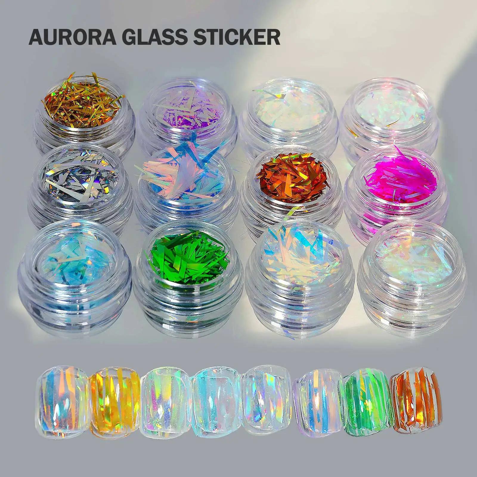 1 boîte de papier de verre cassé holographique irrégulier Aurora feuille d'ongle décalcomanie dégrad