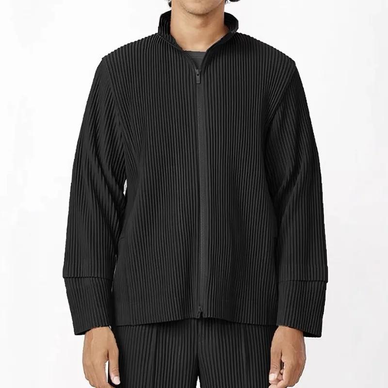 Miyake – veste plissée pour hommes, garde-robe, veste décontractée, ample, manches longues, fermetur