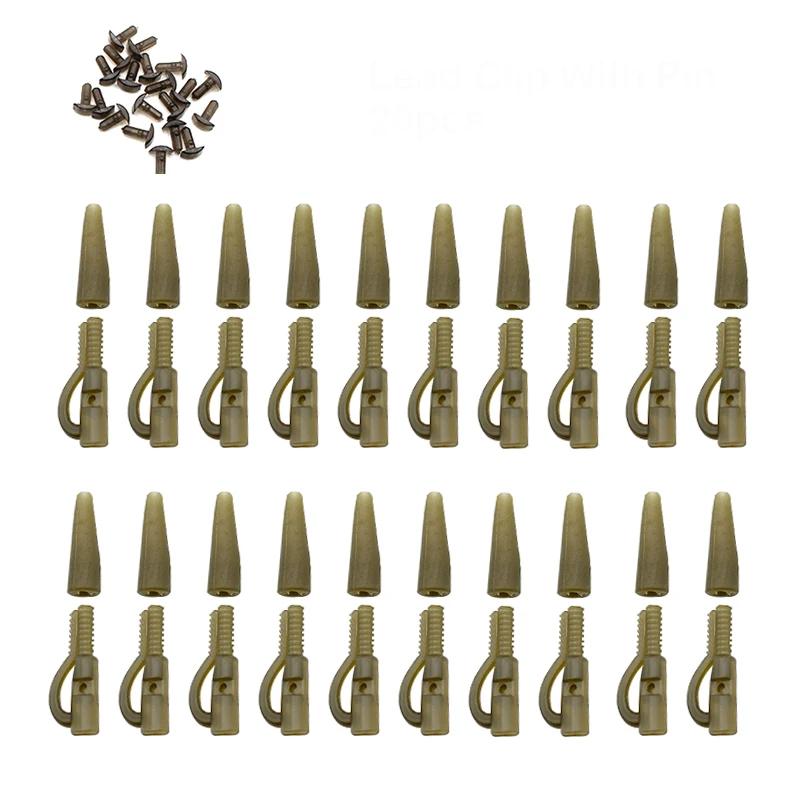 20 jeux de Clips de plomb et de caoutchoucs de queue, Kit de matériel de pêche à la carpe, accessoir