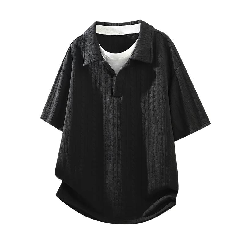 Polo noir pour hommes grande taille, faux polo deux pièces 5XL 6XL 7XL 110-175kg Hauts amples d'