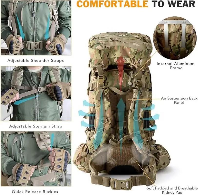 Sac à dos tactique militaire ILBE 120L imperméable 1000D avec pochette hydratation et radio camouflage