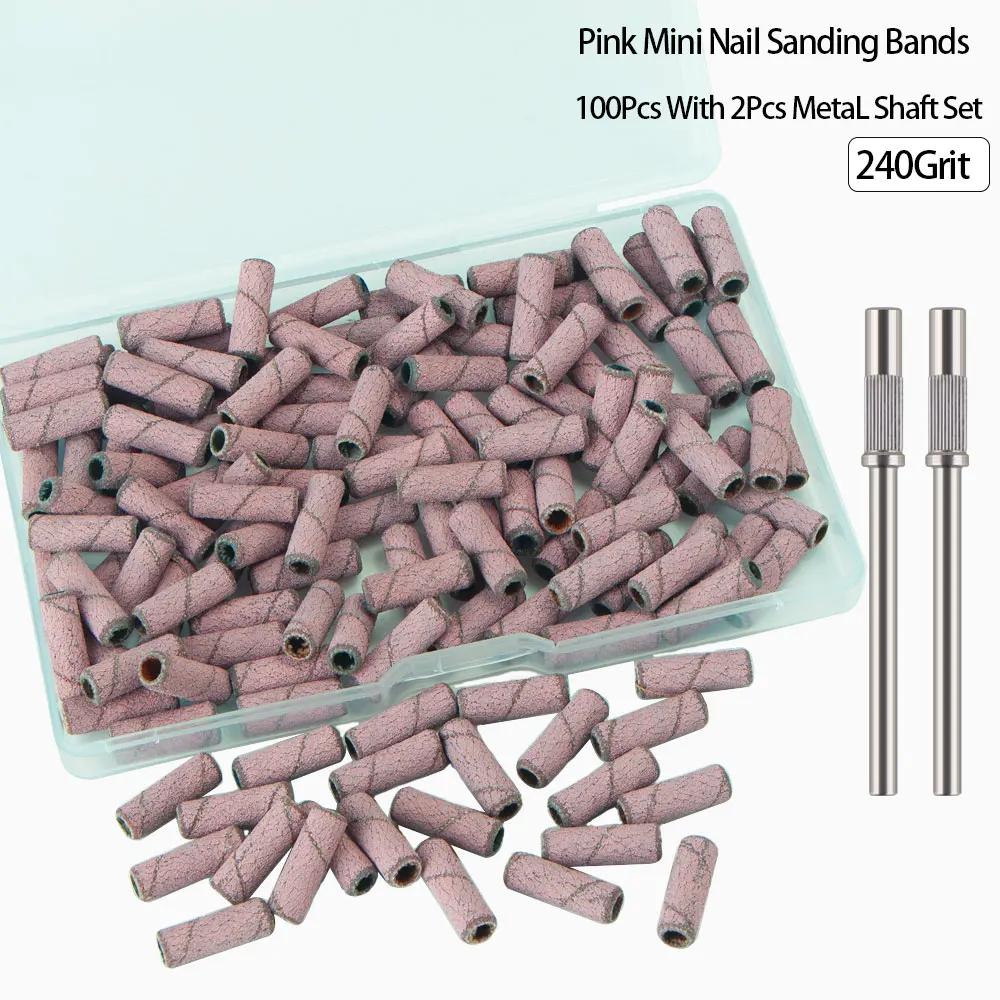 100 pièces bandes de ponçage pour perceuse à ongles avec 2 pièces jeu de mèches de mandrin, Mini pet
