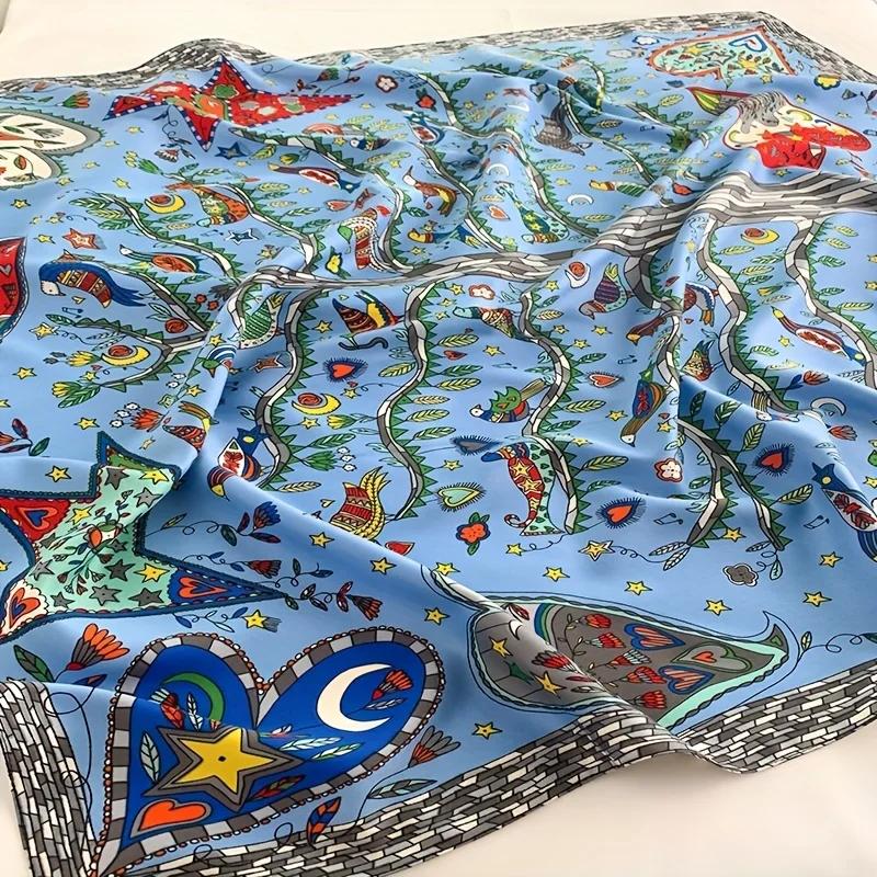Foulard carré en sergé de soie pour femmes, châles et enveloppes de tête de luxe, imprimé arbre à ch