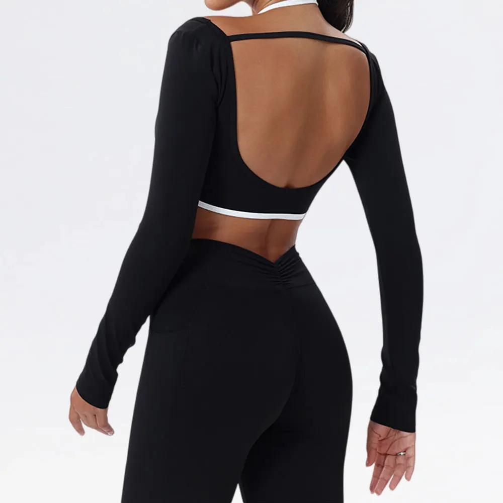 Haut de Sport Sexy pour femmes, T-shirts de Yoga dos nu, chemises de course, d'entraînement, de gymn