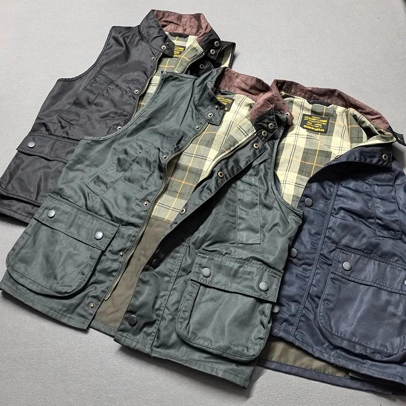 Gilet Cargo sans manches pour hommes, rétro américain, avec cire d'huile, multi-poches, décontracté,