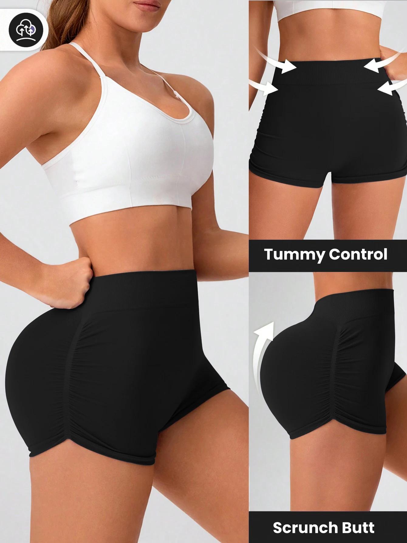 Short d'entraînement pour femmes, froissé sans couture, court, pour gymnastique, Yoga, course à pied