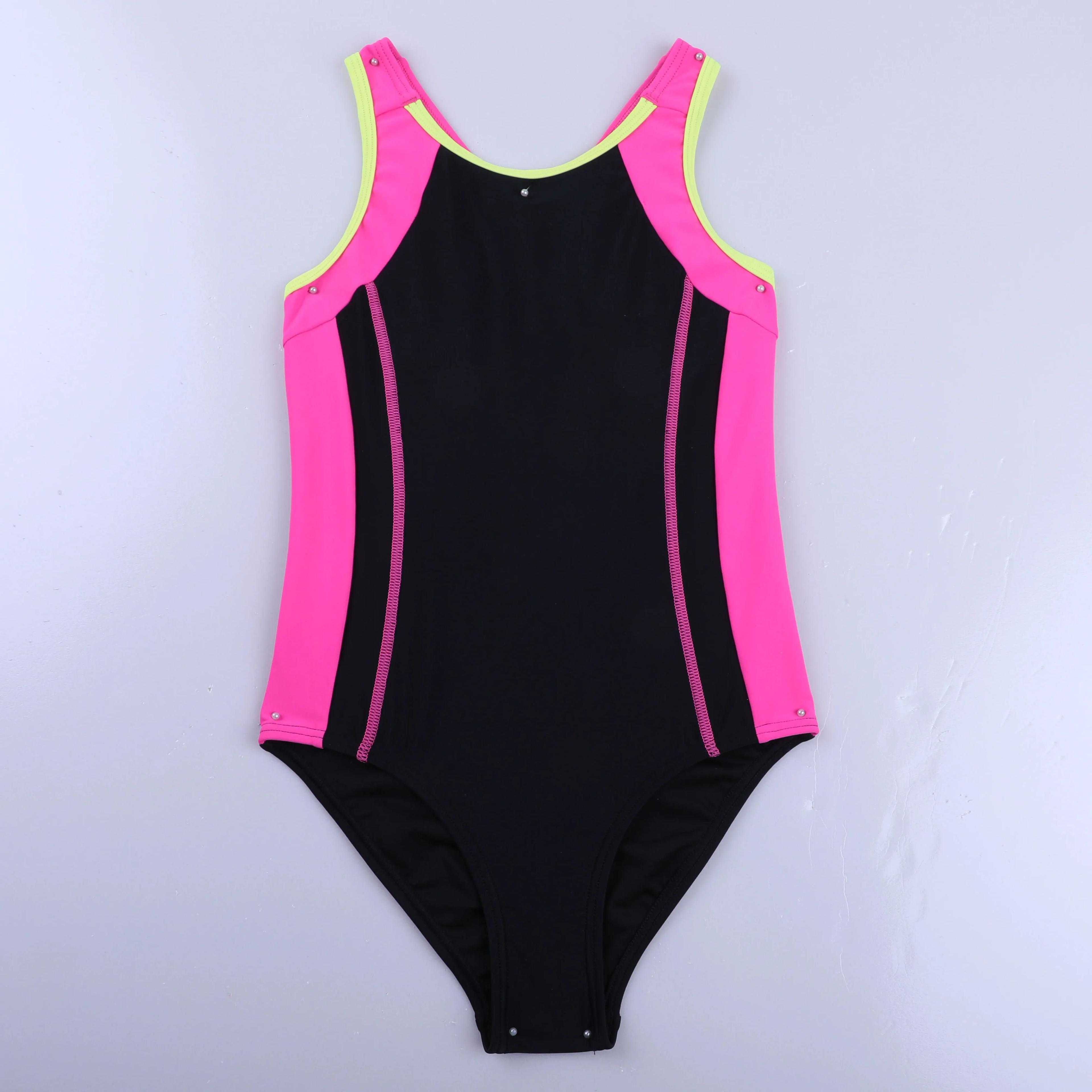 Anfilia – maillot de bain une pièce pour filles, col rond, dos nageur à haute élasticité et trou de